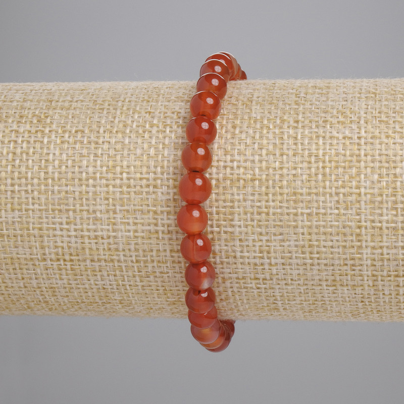 Carnelian Bracelet Smooth Beads, 6mm diameter, 18cm length, Stretch