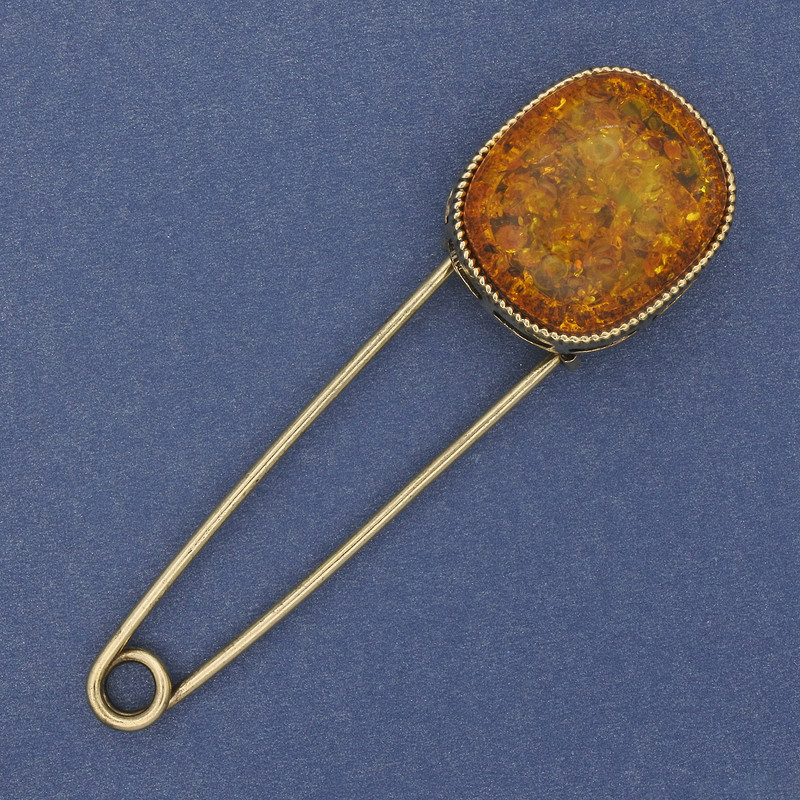 Brooch Pin Amber Imitation (unit) 76×22mm± metal color gold
