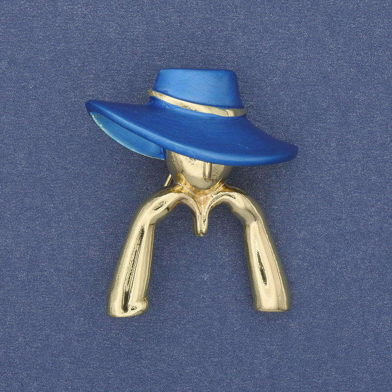 Brooch: Girl in a Blue Hat, Gold-Tone Metal 34x30mm+