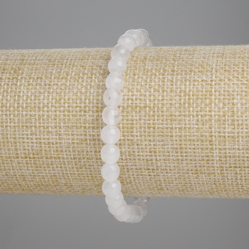 Bracelet White Quartz Bead Round 6mm, stretch band, 18cm long
