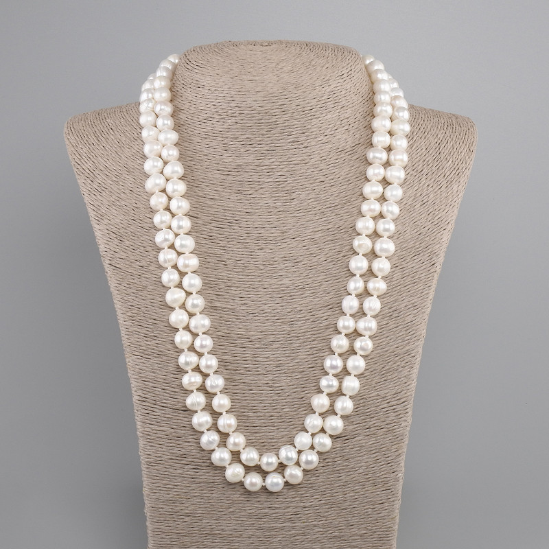 Long necklace with freshwater pearls, oval 8-10, 5x8, 5-9, 5 mm ±, length 120 cm ±