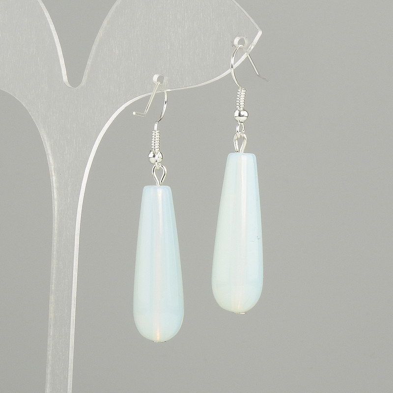 Earrings Moonstone (Opalite) drop, diameter 32x10mm +/-, length 52mm +/-