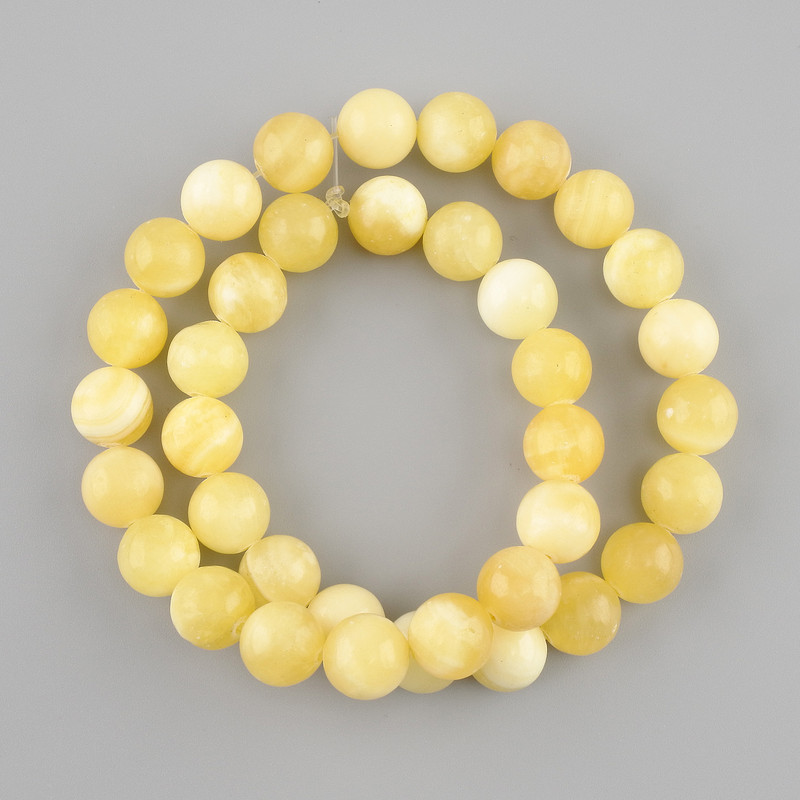 Beads Yellow Agate smooth bead, diameter 10mm ±, length 38cm ± on fishing line