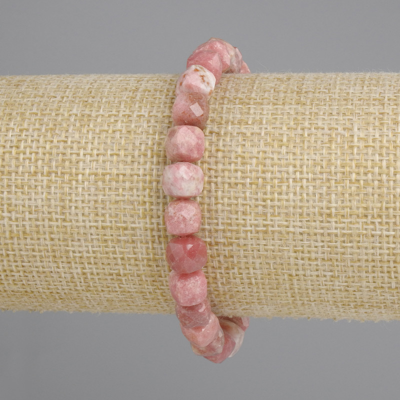 Rhodochrosite natural stone bracelet faceted cube, diameter 7x7mm +-, length 18cm