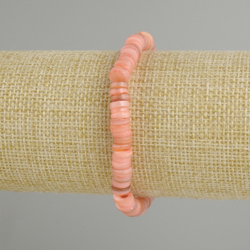 Bracelet with Scapharca shell Scapharca rondelle, bead diameter 6x2mm ±, length 18cm ± stretch