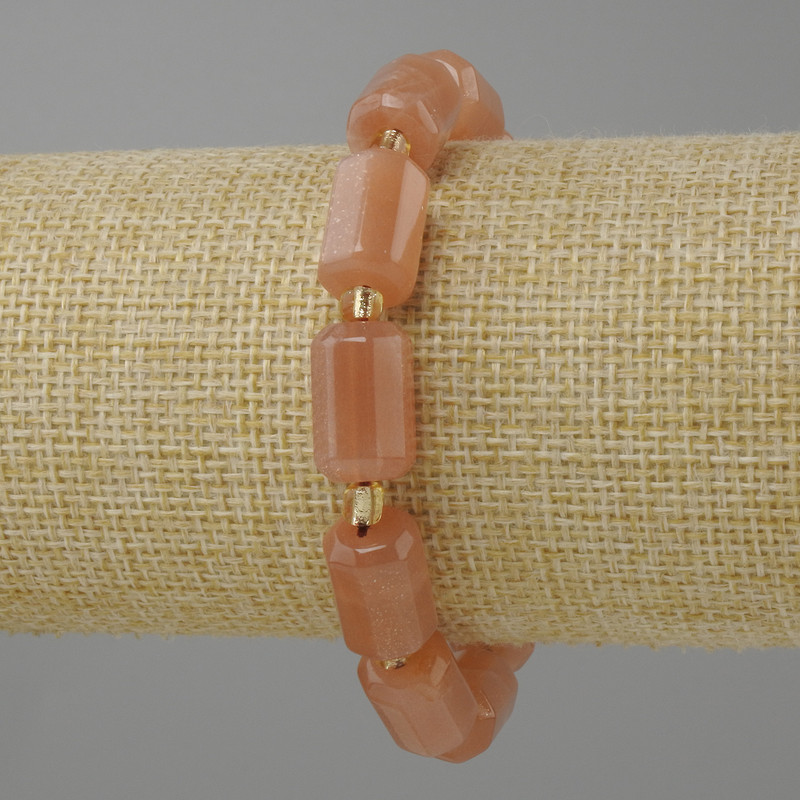 Selenite bracelet faceted cylinder, diameter 15x9mm +- seed beads 3mm +- , length 18cm +- stretch