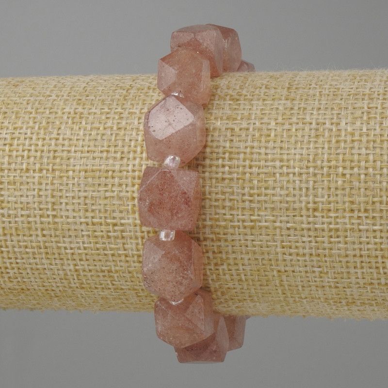 Strawberry quartz bracelet faceted beads, diameter 11-12×9, 5-10mm± seed beads 3mm±, length 18cm± stretch
