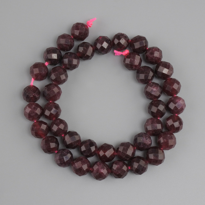 Beads Tourmaline Rubelite faceted round bead, diameter 10mm +/- , length 37cm +/-