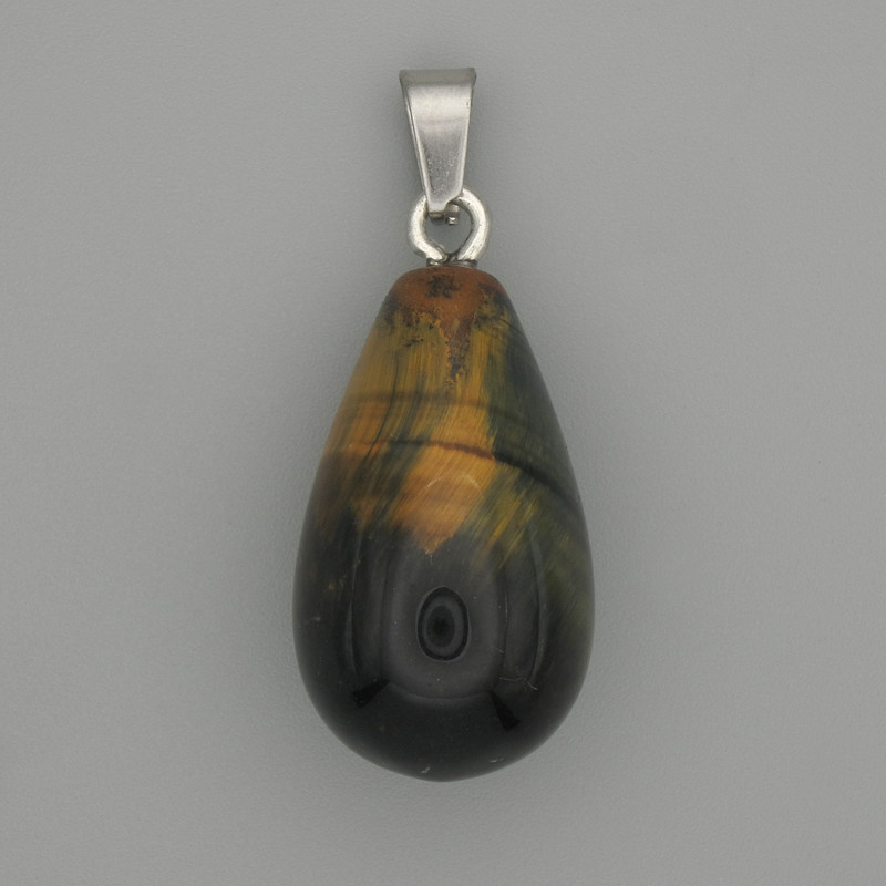 Pendant Hawk's Eye drop 22x13mm+-, length 32mm+-