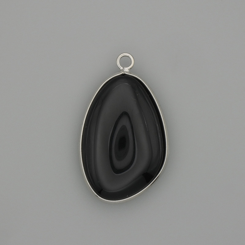 Pendant Black Agate in a silver-toned metal setting 30x22mm+