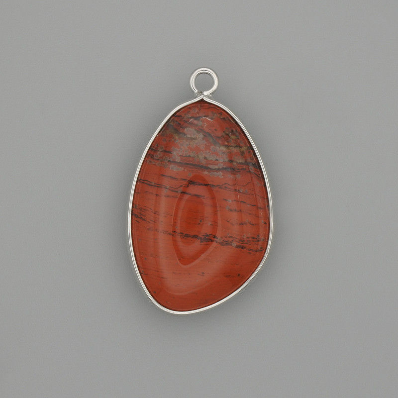Pendant Red Jasper in a silver-toned metal setting 30x22mm+