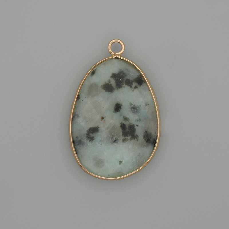 Jasper pendant Kiwi carved oval in a gold-colored metal setting 32x22mm+