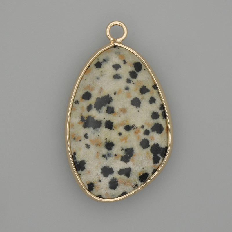 Jasper pendant Dalmatian in a metal setting in a golden color 32x22mm+