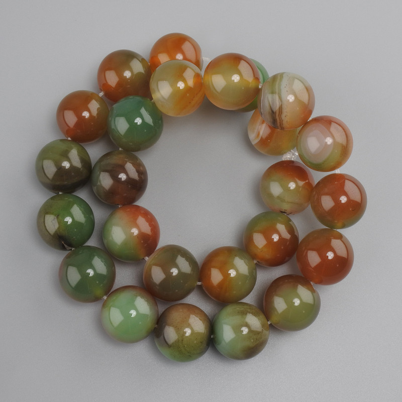 Agate beads Brazilian Agate smooth round bead, diameter 16mm ±, length 38cm ± on a thread
