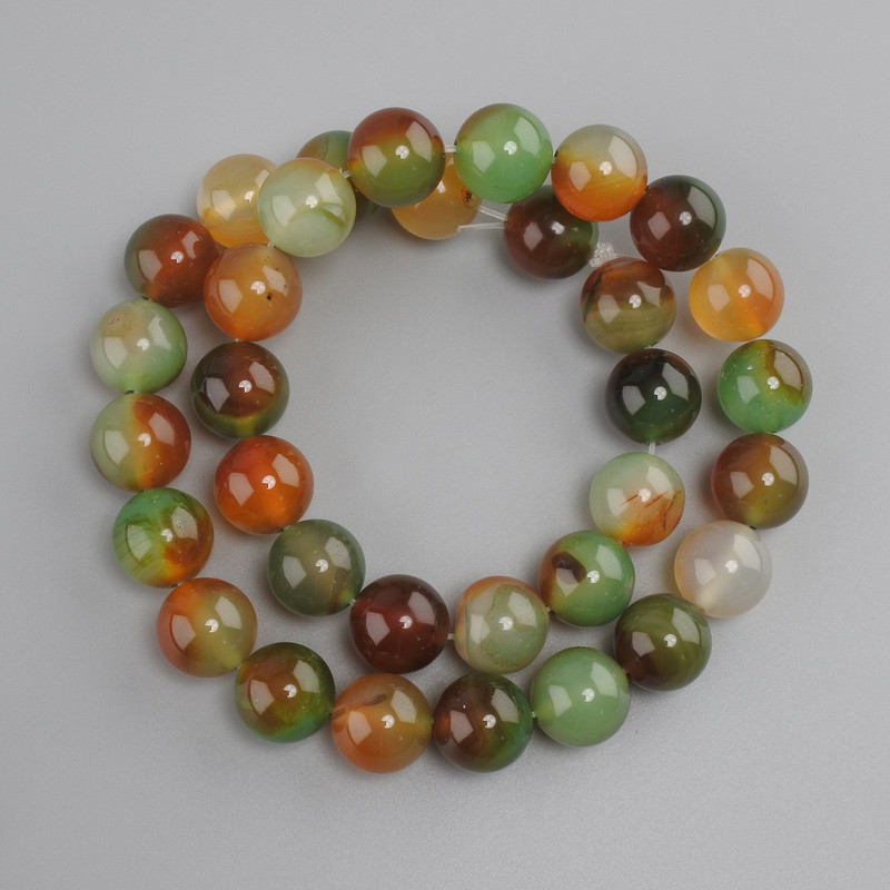 Beads Brazilian Agate smooth round bead, diameter 12 mm ±, length 38 cm ± on a cord