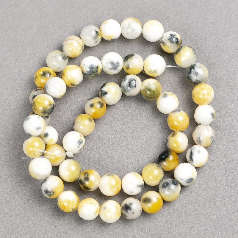 Acrylic beads yellow-gray-white (piece on thread) smooth ball, diameter 8mm±, length 40cm ±