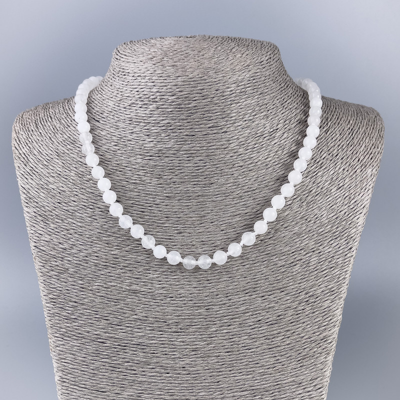 Necklace of White Quartz (plastic bead) smooth ball, diameter 6.5mm±, length 47cm±